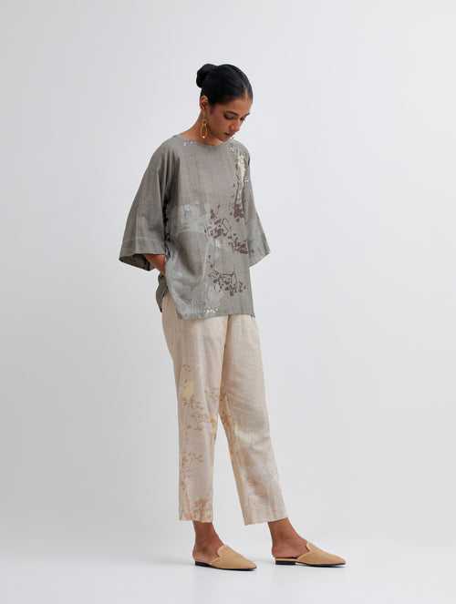 Foliage Olive Raglan Top and Beige Pant Set