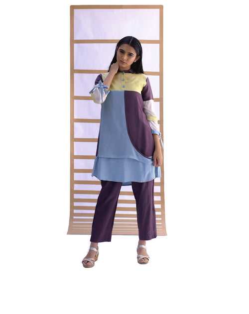 Layered Tunic & Pants - Pistachio Green & Sky Blue Co-ord set