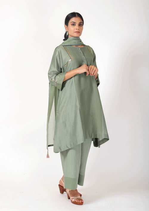 Fern Green Tvaksati Panelled Tunic Set