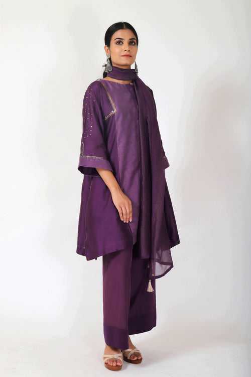 Byzantine Purple Tvaksati Panelled Tunic Set