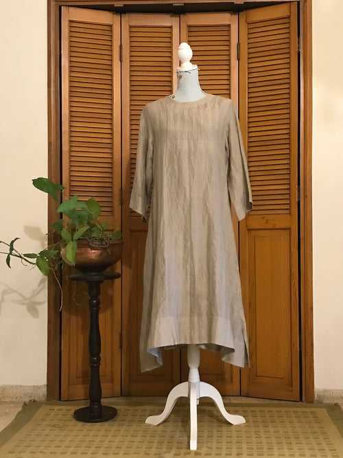 Silver Grey A-Line Kurta Dress - Linen Silk Zari Fabric