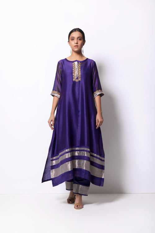 Violet Chanderi Silk  -  A-line Kurta Set