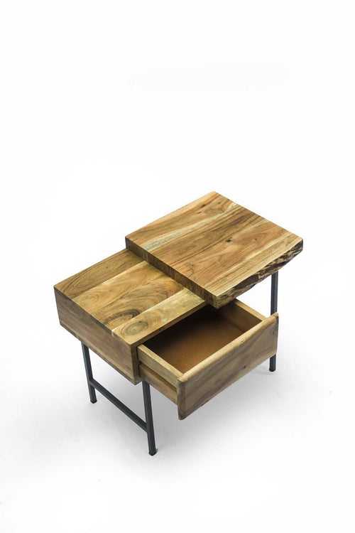Koa Acacia Wood And Metal Bedside Table