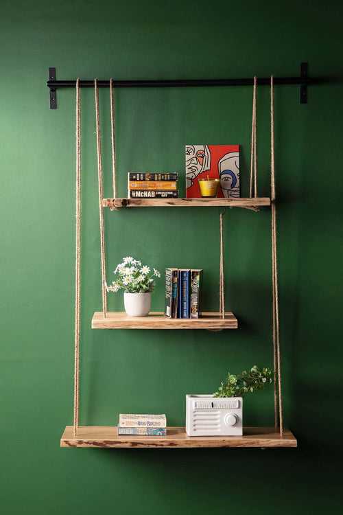 Swinger Acacia Wood And Rope Bookshelf