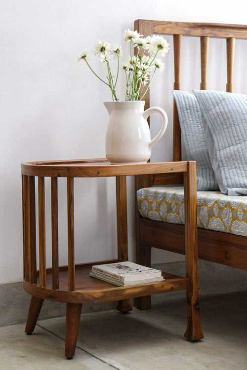 Spindle Teak Wood Bedside Table