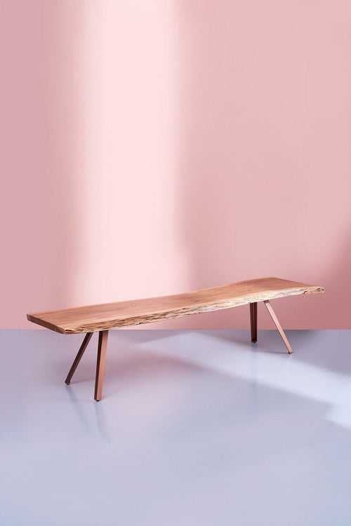 Swerve Live Edge Acacia Wood And Metal Bench