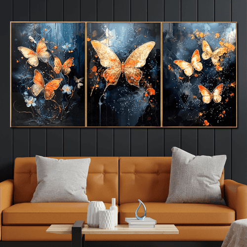 Ethereal Butterfly Wings Crystal Glass Painting  - Set Of 3