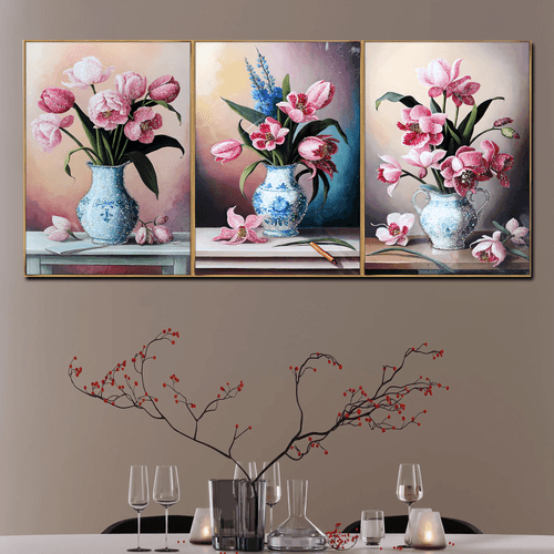 Garden Gems Crystal Glass Painting  - Set Of 3