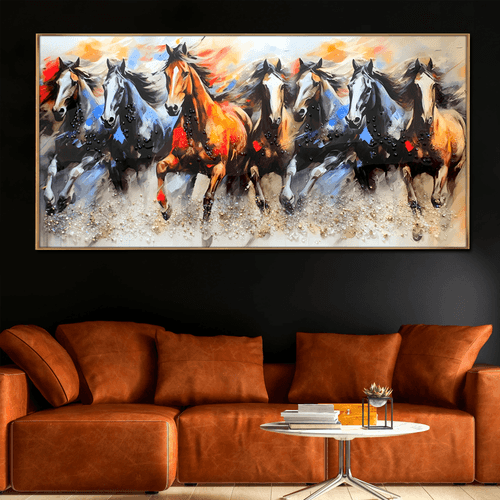 Seven Horses Radiant Run Crystal Glass Painting