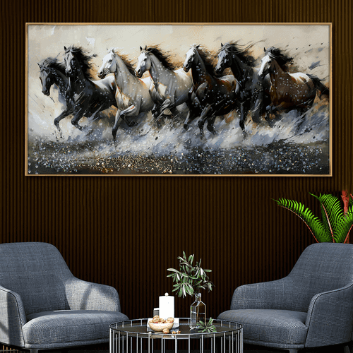 Seven Horses Run Wild Crystal Glass Painting