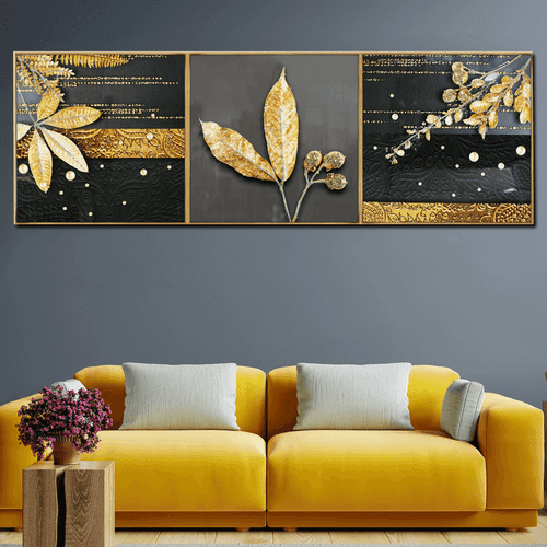 Golden Horizon Tranquility Crystal Glass painting  - Set Of 3
