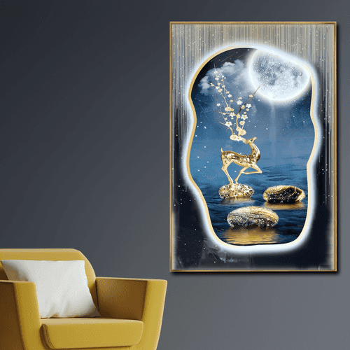 Moonlit Riverside Reverie Crystal Glass Painting