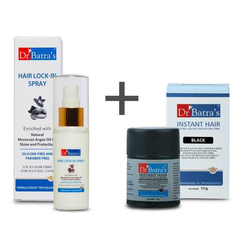 Instant Hair Natural Keratin Hair Building Fibre - Black and PRO+ Lock-In Spray
