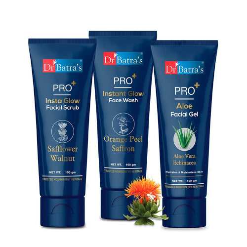 PRO+ Facial Care Combo Pack - Instant Glow Face Wash, Insta Glow Facial Scrub and Aloe Facial Gel