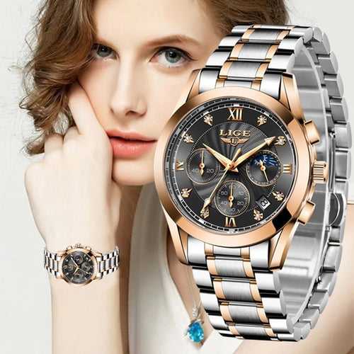 LIGE 2023 New Fashion Watch Women Watches Ladies Creative Steel Women Bracelet Watches Female Waterproof Clocks Relogio Feminino