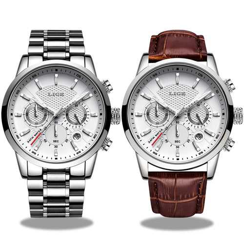 Multifunction Mens Watches LIGE Top Brand Luxury Casual Quartz Watch Men Sport Waterproof Clock Silver Watches Relogio Masculino