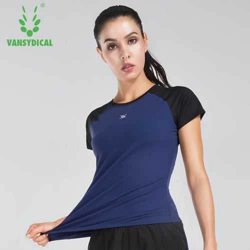 Vansydical Running Shirts Women's Yoga Tees Training Workout Short Sleeve Tops Quick Dry Sports Women Shirts