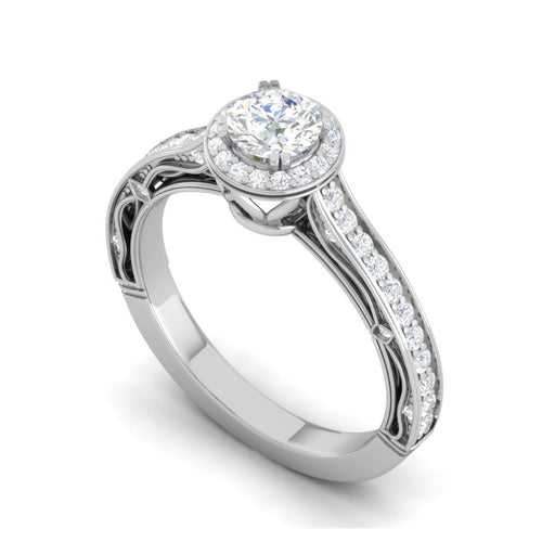 30-Pointer Solitaire Halo Diamond Shank Platinum Ring for Women JL PT RV RD 137-A