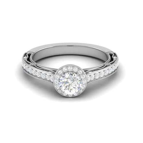 70-Pointer Solitaire Halo Diamond Shank Platinum Ring for Women JL PT RV RD 137-C