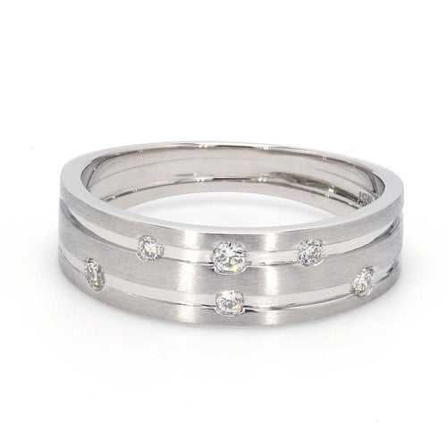 Ready to Ship - Ring Size 11 - Designer Platinum Ring with Grooves & Diamonds for Women JL PT 570