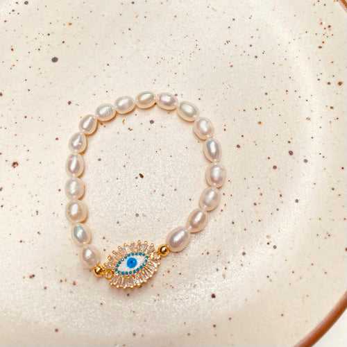 Evil Eye Zircon Pearl Bracelet