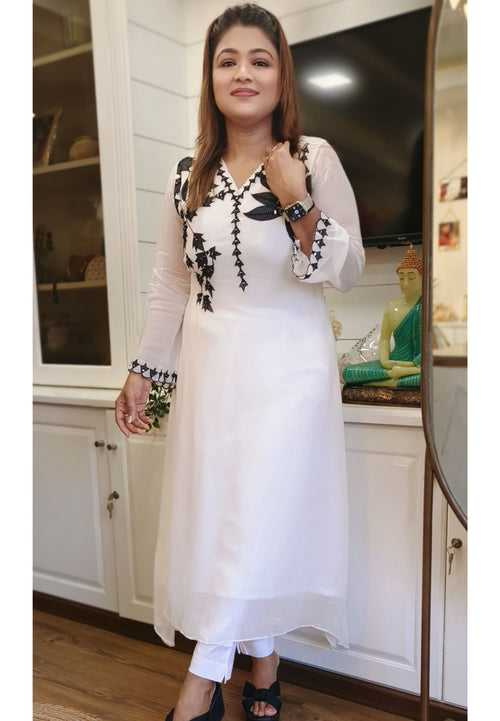 Beautiful white hand cutdana embroidery Aline only kurta with lining DRYWASH  Dispatching after 25 days-0