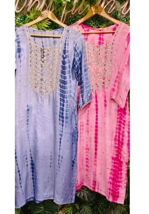 Real mirror zardozi embroidered muslin shibory print only kurta Dispatching after 25 days