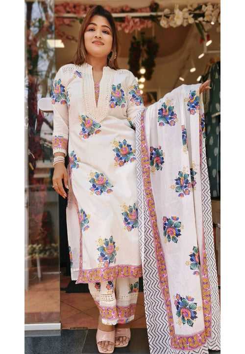Thread Embroidered collor neck Full Suit  With Lining Set of 3-05202