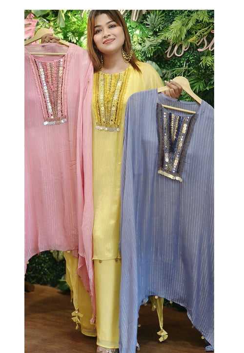 Cape Style  emblishment kaftan with pads and palazzo pant (set of 2)DRYWASH-0526