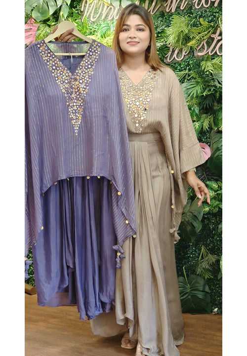 Stylish emblishment kaftan with pads and  dhoti skirt (set of 2) DRYWASH-05261-62