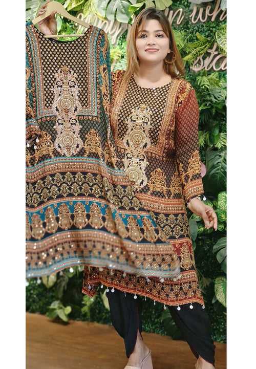 Beautiful Ajrak Print pure crape  top with plain dhoti pant DRYWASH05277-78 DISPATCHING AFTER 20 DAYS Only on orders