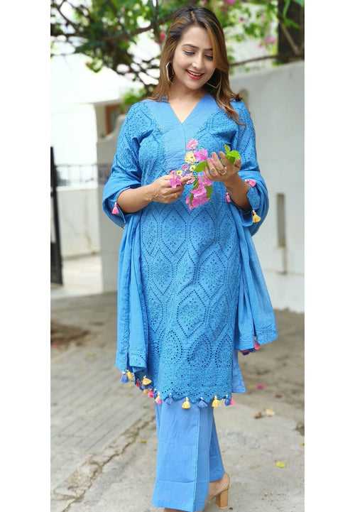 Blue Thread Embroidered hacoba Full Suit  With Lining-05