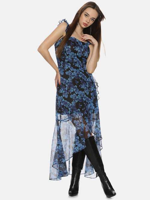 IS.U Floral Blue High Low Dress