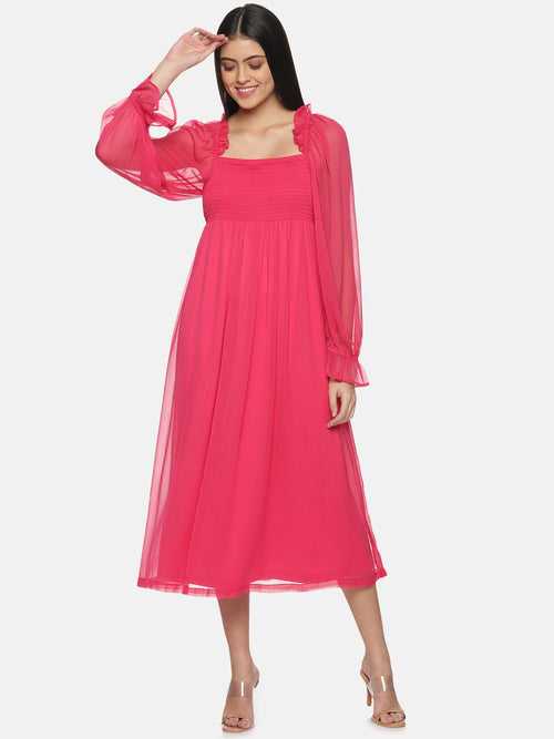 IS.U Solid Balloon Sleeve Midaxi Dress