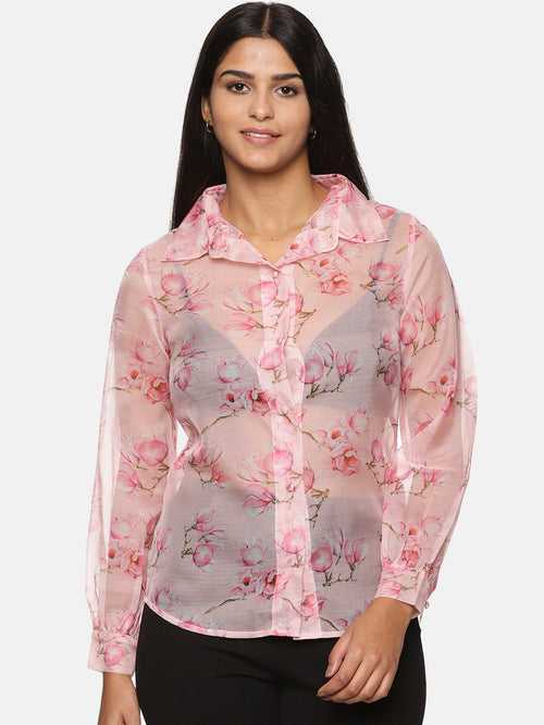 IS.U Pink Floral Organza Top