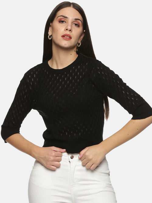 IS.U Black Mesh Regular Length Sweater