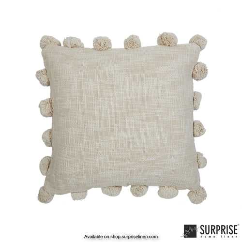 Surprise Home - Pompom 40 x 40 cms Designer Cushion Cover (Beige)