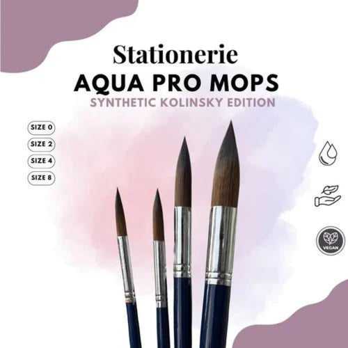 Stationerie Aqua Pro Mops - Vegan Synthetic Kolinsky Edition Brush Set- Set of 4