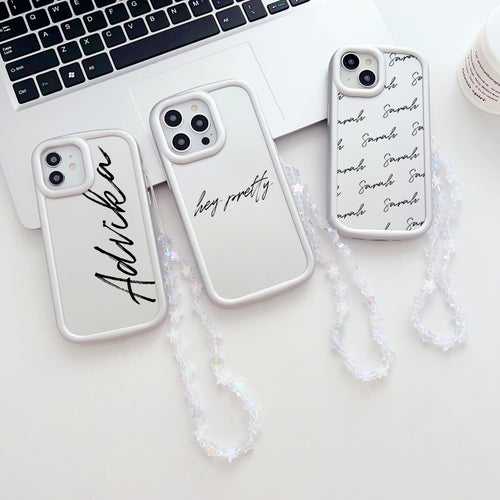 Solid Color Customised iPhone Case With Crystal Charm ( Gray )