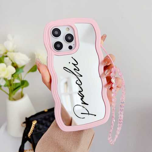 Wawy Style Mirror Finish Customised iPhone Case With Crystal Heart Charm ( Pink )