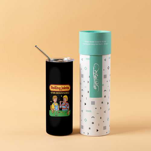 Stainless Steel Designer Water Bottle With Metal Straw ( Rolling Joints )
