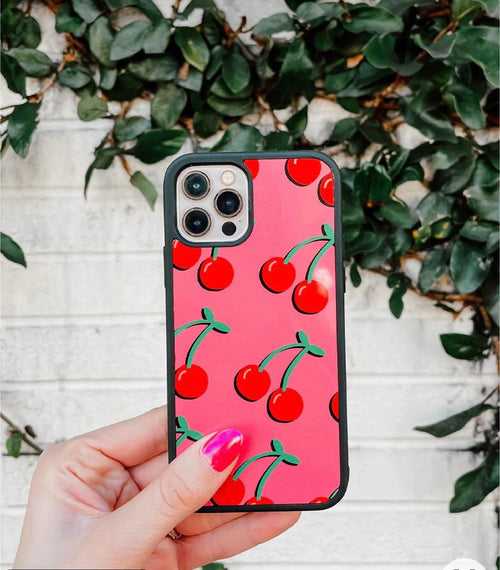 Cherry Doodle Designer Glass Case for iPhone
