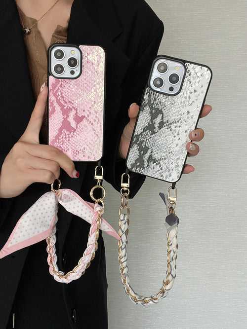 Snake Skin Holograpic iPhone Case With Anti Fall Hand Bracelet