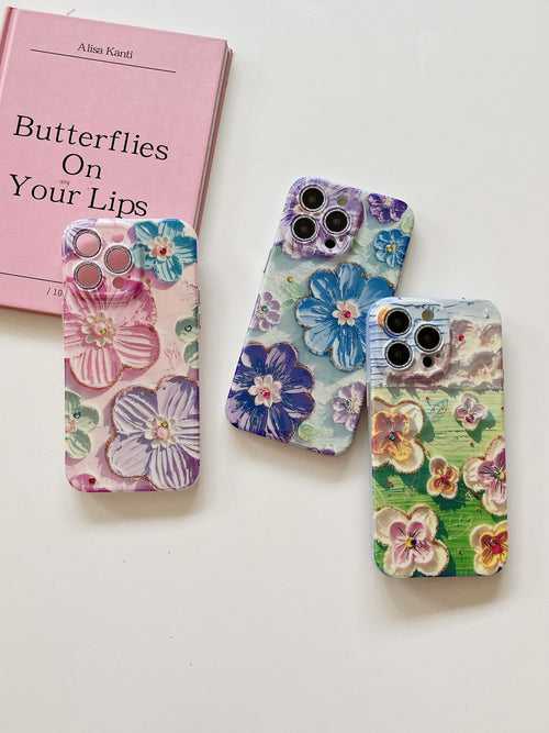 3D Effect Holographic Effect Silicon Case for iPhone With Diamond Camera Protection ( Daisy Family )