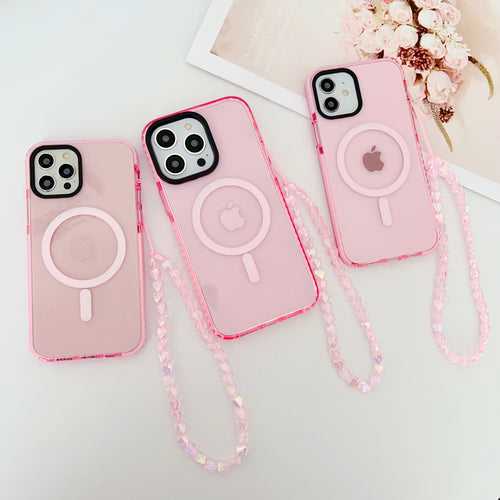 Pink Silicon Impact Case for iPhone With Magsafe And Pink Crystal Charm