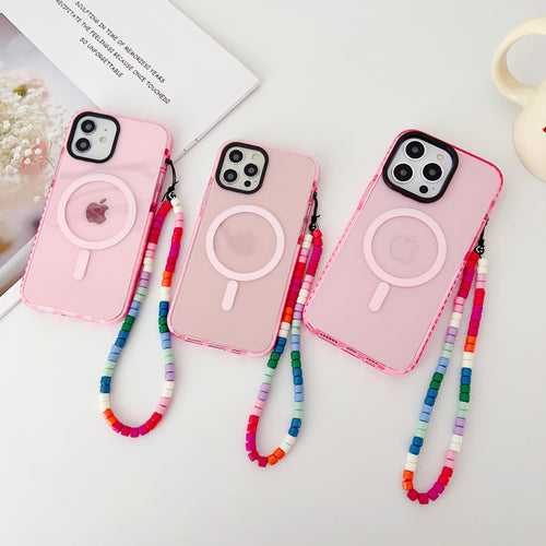 Pink Silicon Impact Case for iPhone With Magsafe And Pink Rainbow Charm