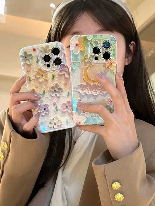 3D Effect Holographic Effect Silicon Case for iPhone With Diamond Camera Protection