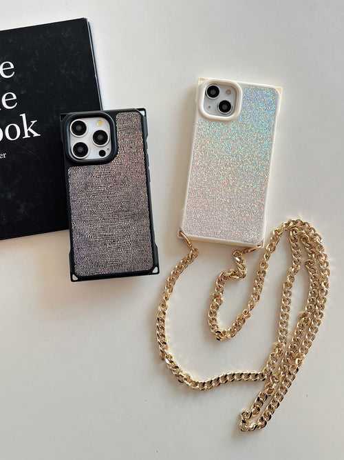 Holographic Leather Finsh iPhone Case With Sling Chain