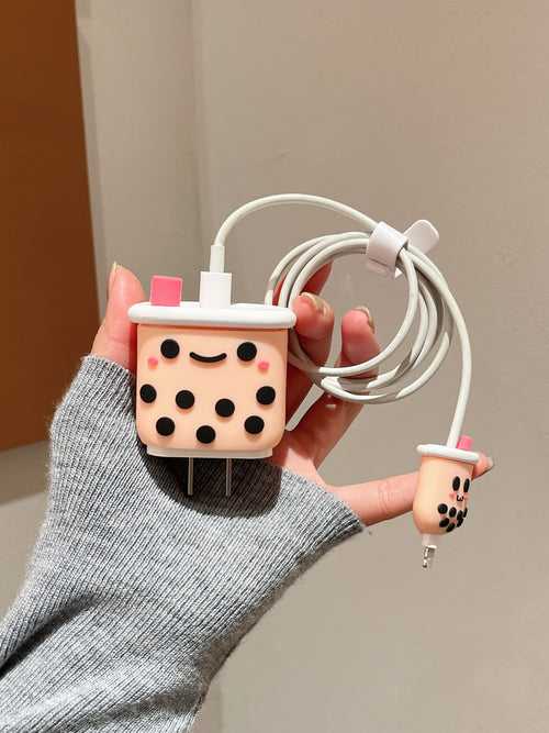 Bubble Tea Silicon Designer Charger Case for iPhone Chargers ( Compatiible for Indian Chargers )