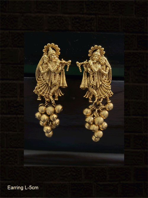 Radha Krishna earrings with bead bunch hanging